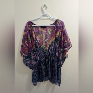 Vibrant Boho Paisley Floral Blouse Plus Size 1X | Flowy Summer Chiffon Top